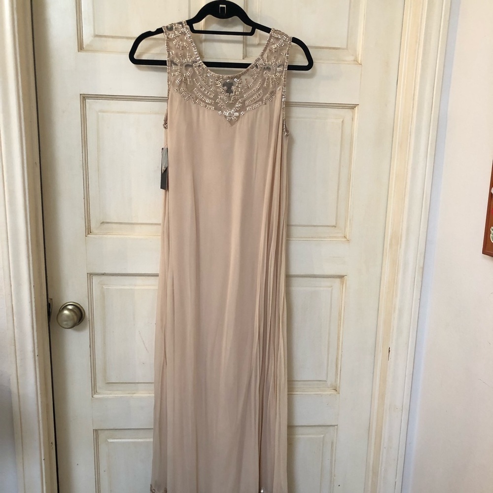 NWT Nicole Miller gold silk beaded dress - Picture 7 of 8